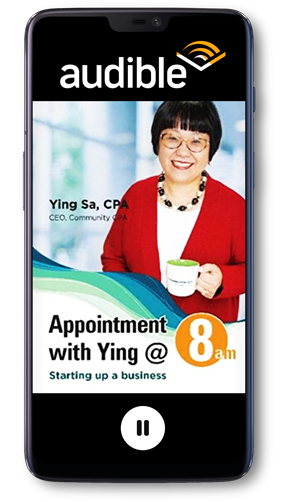 Phone with "Appointment with Ying at 8am" book on audible